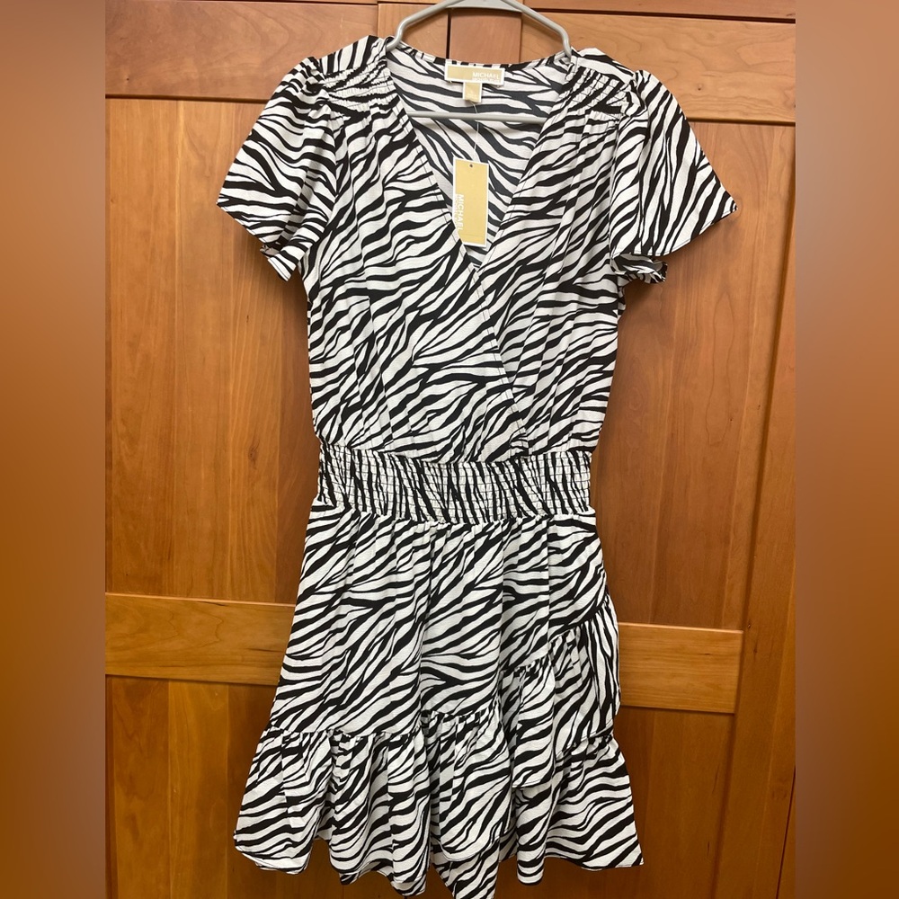 Michael Kors Zebra Print Ruffle Summer Style Dress NEW $140